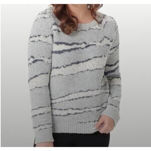 Barefoot Dreams CozyChic Seaside Crew-Neck Pullover Sweater in Ocean Zebra Small